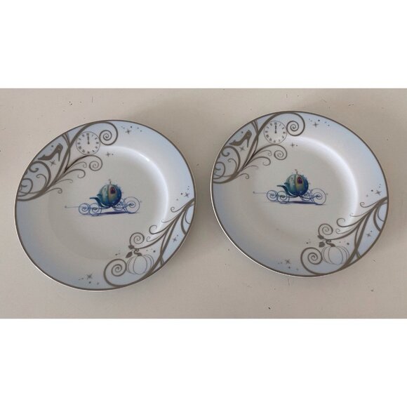 Set of 2 Disney Cinderella Carriage Ceramic Salad Plates Silver Trimmed 8" NEW - Picture 1 of 12